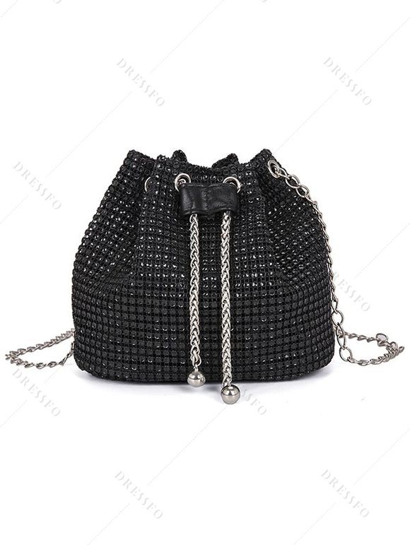 Sac à Bandoulière Seau à Chaîne avec Diamant - Noir 