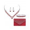 Ensemble de Boucles D'Oreilles Bracelet de Soirée Strass en Satin Quatre Pièces - Rouge 