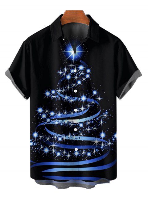 Chemise de Noël Boutonnée Flocon de Neige Imprimé Manches Courtes à Col Relevé