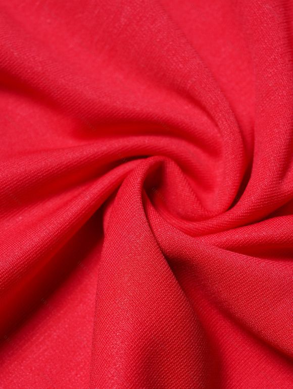 Christmas Off The Shoulder Faux Fur Panel Belted A Line Mini Dress And High Heel Warm Boots Fuffy Ball Cap Outfit - Rouge S | US 4