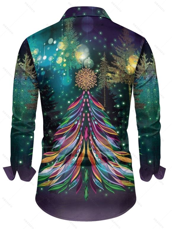 Chemise Col Rabattu Boutonnée Imprimé Flocons de Neige et Sapin de Noël - Vert profond L