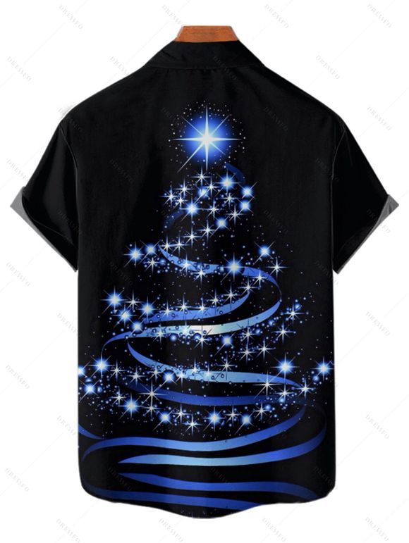 Chemise de Noël Boutonnée Flocon de Neige Imprimé Manches Courtes à Col Relevé - Bleu profond M