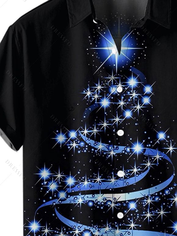 Chemise de Noël Boutonnée Flocon de Neige Imprimé Manches Courtes à Col Relevé - Bleu profond M