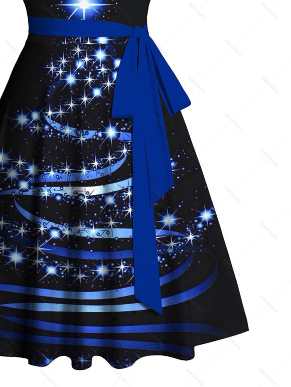 Christmas Snowflake Print Belted Mini Dress And Short Sleeve Button Up Dress Matching Outfit - Bleu profond S | US 4