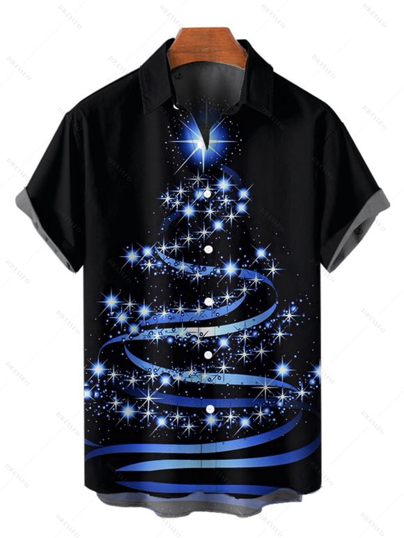 Christmas Snowflake Print Belted Mini Dress And Short Sleeve Button Up Dress Matching Outfit - Bleu profond S | US 4