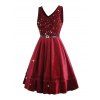 Robe Mi-Longue de Soirée Ceinturée Superposée sans Manches à Paillettes en Velours - Rouge foncé XXL | US 14