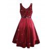 Robe Mi-Longue de Soirée Ceinturée Superposée sans Manches à Paillettes en Velours - Rouge foncé XXL | US 14