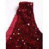 Robe Mi-Longue de Soirée Ceinturée Superposée sans Manches à Paillettes en Velours - Rouge foncé XXL | US 14