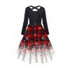 Christmas Snowflake Plaid Print Long Sleeve Belted Dress And Warmth Faux Fur High Heel Boots Round Earrings Outfit - Rouge S | US 4