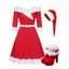 Christmas Off The Shoulder Faux Fur Panel Belted A Line Mini Dress And High Heel Warm Boots Fuffy Ball Cap Outfit - Rouge S | US 4