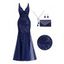 Sequined Plunging Neck Mesh Maxi Party Mermaid Dress And Tassel Earrings Teardrop Necklace Satin Rhinestone Evening Bag Outfit - Bleu profond S | US 4