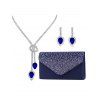 Sequined Plunging Neck Mesh Maxi Party Mermaid Dress And Tassel Earrings Teardrop Necklace Satin Rhinestone Evening Bag Outfit - Bleu profond S | US 4