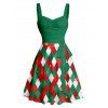 Christmas Argyle Print Colorblock Belted Mini Dress And Round Toe Back Tie Mid-Calf Boots Bell Faux Pearl Drop Earrings Outfit - Vert profond S | US 4