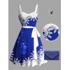 Christmas Snowflake Bell Contrast Print Ruched Bust Belt Mini Dress And Rhinestone Evening Bag Moon Cat Star Chain Necklace Outfit - Bleu profond S | US 4