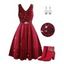 Sequines Belted Layered Velour Midi Party Dress And Rhinestones Ankle Boots Star Sun and Moon Shape Drop Earrings Outfit - Rouge foncé S | US 4