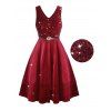 Sequines Belted Layered Velour Midi Party Dress And Rhinestones Ankle Boots Star Sun and Moon Shape Drop Earrings Outfit - Rouge foncé S | US 4