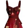 Christmas Tree Ball Star Print Belted Mini Dress And Heart-Shaped Rhinestone Handle Bag Drop Earrings Outfit - Rouge foncé S | US 4