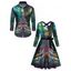 Christmas Tree Snowflake Print Belted Midi Dress And Button Up Long Sleeve Shirt Matching Outfit - Bleu de Minuit S | US 4