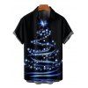 Chemise de Noël Boutonnée Flocon de Neige Imprimé Manches Courtes à Col Relevé - Bleu profond 5XL