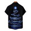 Chemise de Noël Boutonnée Flocon de Neige Imprimé Manches Courtes à Col Relevé - Bleu profond 5XL