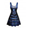 Mini Robe Etoile Brillante Ceinturée Flocon de Neige Imprimé à Col en Forme de Cœur - Bleu profond XXXXXL | US 20