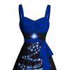 Christmas Snowflake Print Belted Mini Dress And Short Sleeve Button Up Dress Matching Outfit - Bleu profond S | US 4