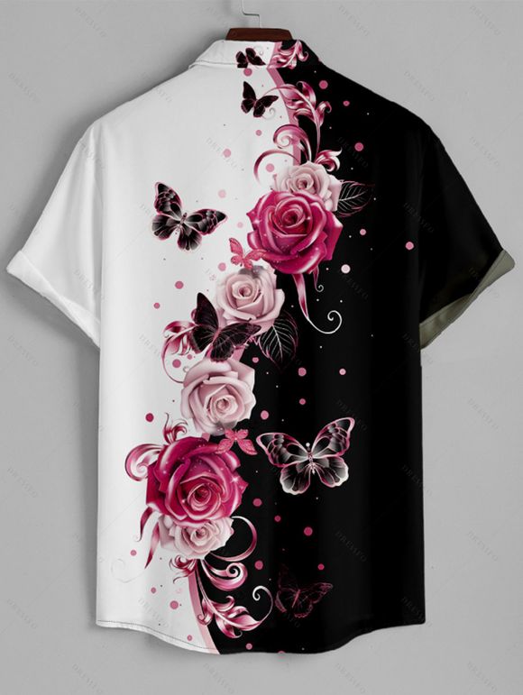 Chemise Décontractée Rose et Gentilhomme Imprimés à Manches Courtes - Blanc 3XL