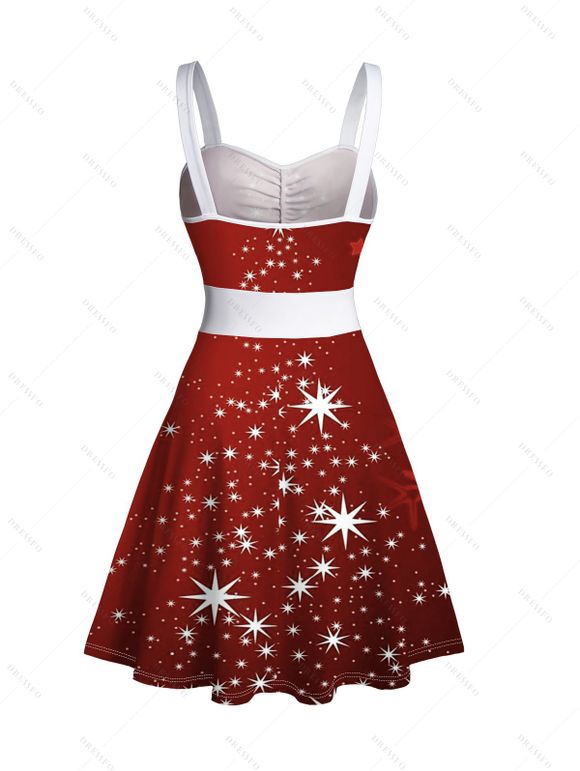 Christmas Snowflake Print Belted Mini Dress And Short Sleeve Button Up Dress Matching Outfit - Rouge foncé S | US 4