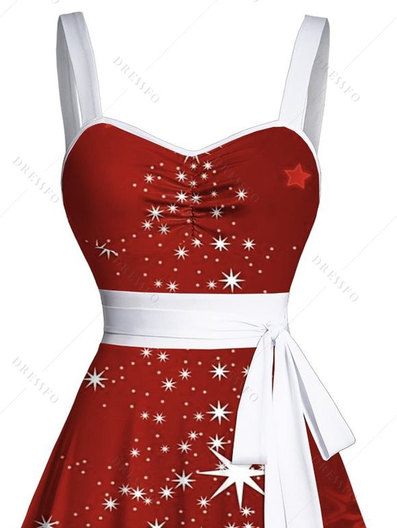 Christmas Snowflake Print Belted Mini Dress And Short Sleeve Button Up Dress Matching Outfit - Rouge foncé S | US 4