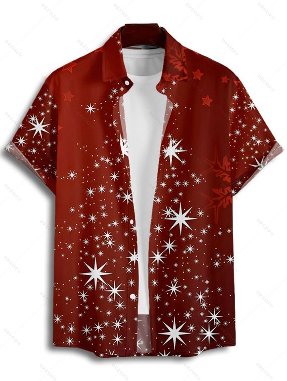 Christmas Snowflake Print Belted Mini Dress And Short Sleeve Button Up Dress Matching Outfit - Rouge foncé S | US 4