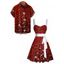 Christmas Snowflake Print Belted Mini Dress And Short Sleeve Button Up Dress Matching Outfit - Bleu profond S | US 4