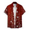 Chemise de Noël Boutonnée Flocon de Neige Imprimé Manches Courtes à Col Relevé - Rouge foncé XL