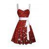 Mini Robe Etoile Brillante Ceinturée Flocon de Neige Imprimé à Col en Forme de Cœur - Rouge foncé XXL | US 14