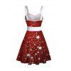 Mini Robe Etoile Brillante Ceinturée Flocon de Neige Imprimé à Col en Forme de Cœur - Rouge foncé XXL | US 14