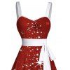 Mini Robe Etoile Brillante Ceinturée Flocon de Neige Imprimé à Col en Forme de Cœur - Rouge foncé XXL | US 14