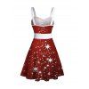 Mini Robe Etoile Brillante Ceinturée Flocon de Neige Imprimé à Col en Forme de Cœur - Rouge foncé XXXXXL | US 20