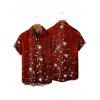 Chemise de Noël Boutonnée Flocon de Neige Imprimé Manches Courtes à Col Relevé - Rouge foncé 5XL