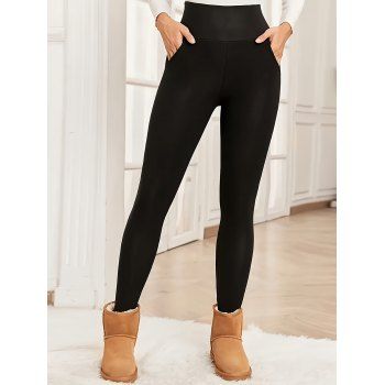 Fleece-Lined Shark Leggings High-Waist Tummy Control Hip-Lifting Pockets Barbie Pants 