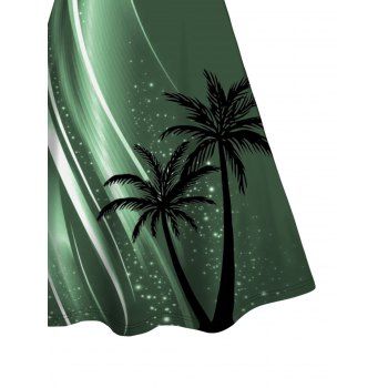 Ombre Coconut Tree Print V Neck Spaghetti Strap Dress Sleeveless Summer A Line Cami Dress