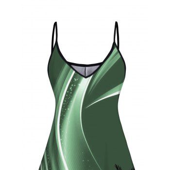Ombre Coconut Tree Print V Neck Spaghetti Strap Dress Sleeveless Summer A Line Cami Dress 