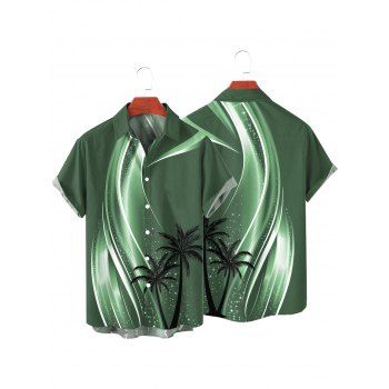 Ombre Coconut Tree Print V Neck Spaghetti Strap Dress and Roll Up Sleeve Shirt Outfit