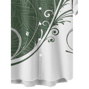 Colorblock Leaf Print Short Sleeve Shirt Button Up Turndown Collar Vacation Shirt