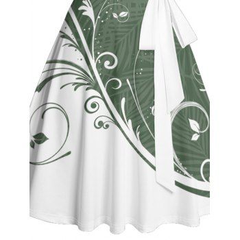 Colorblock Leaf Print Belted Mini Dress Sleeveless Ruched Bust Vacation Dress