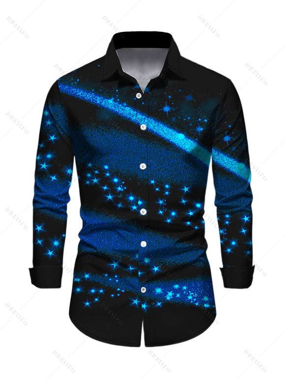 Chemise Boutonnée avec Impression D'étoiles en 3D et Manches Longues - Noir S