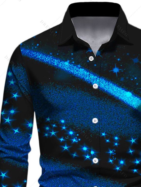 Chemise Boutonnée avec Impression D'étoiles en 3D et Manches Longues - Noir S