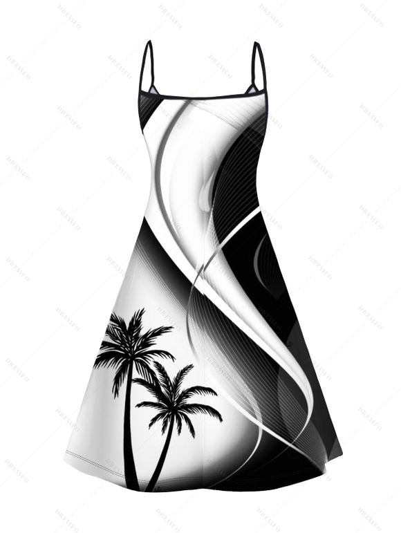 Robe D'Eté Ligne A Ombrée Cocotier Imprimé sans Manches à Bretelle Fine - Noir XXXXXL | US 20