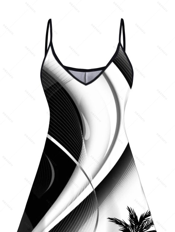 Robe D'Eté Ligne A Ombrée Cocotier Imprimé sans Manches à Bretelle Fine - Noir XXXXXL | US 20