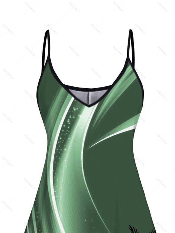 Robe D'Eté Ligne A Ombrée Cocotier Imprimé sans Manches à Bretelle Fine - Vert profond XXXL | US 16