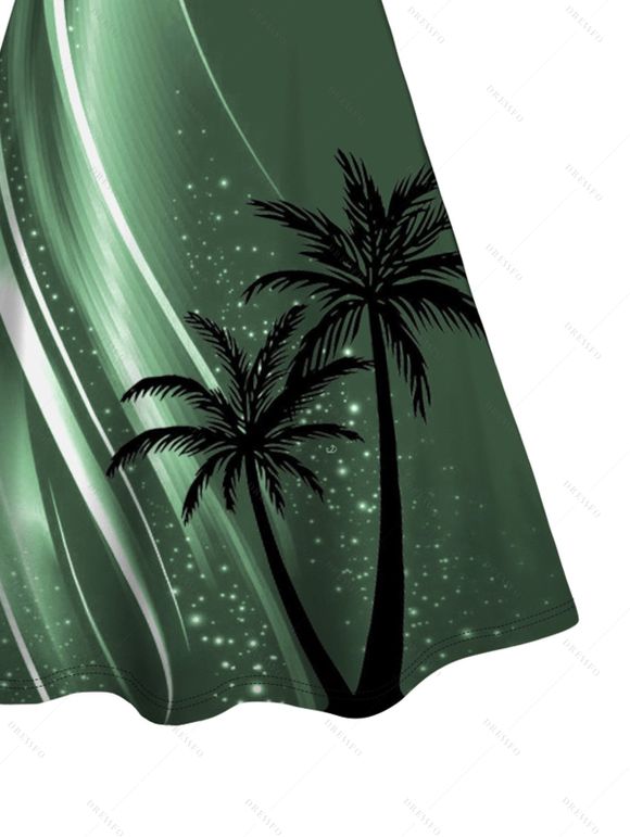 Robe D'Eté Ligne A Ombrée Cocotier Imprimé sans Manches à Bretelle Fine - Vert profond XXXL | US 16