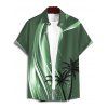 Ombre Coconut Tree Print V Neck Spaghetti Strap Dress and Roll Up Sleeve Shirt Outfit - Vert profond S | US 4